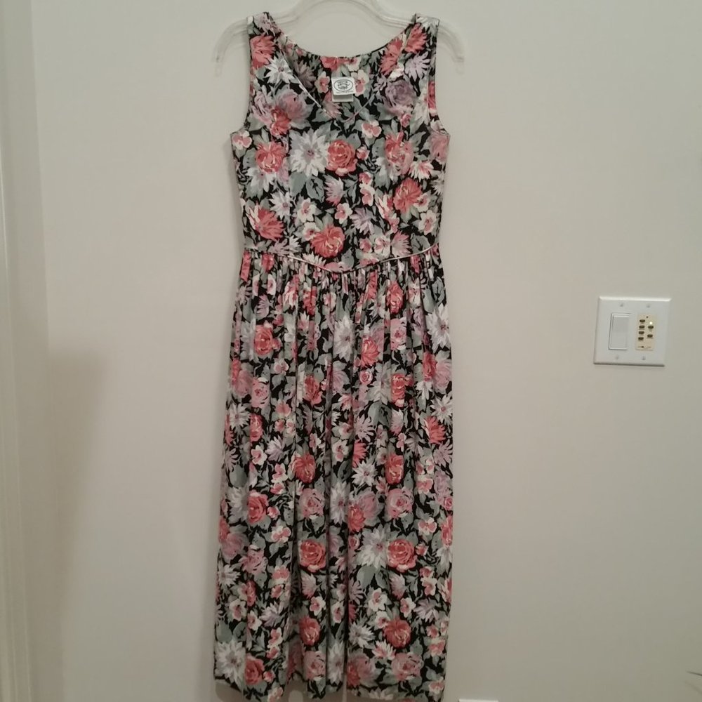 LAURA ASHLEY VINTAGE FLORAL SLEEVELESS COTTON COTTAGE CORE MAXI/MIDI DRESS